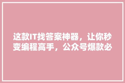 这款IT找答案神器，让你秒变编程高手，公众号爆款必看！ SEO关键词