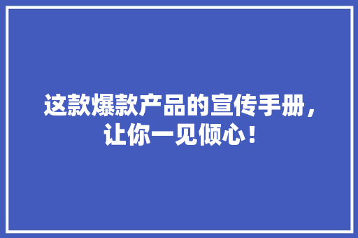 这款爆款产品的宣传手册，让你一见倾心！