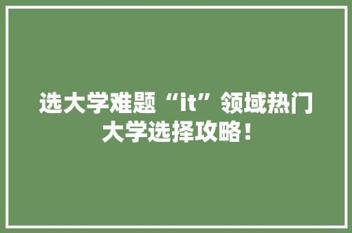 选大学难题“it”领域热门大学选择攻略！