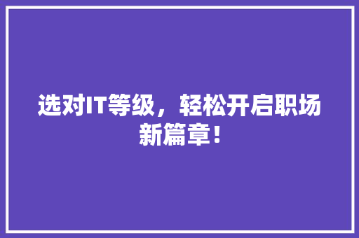 选对IT等级，轻松开启职场新篇章！