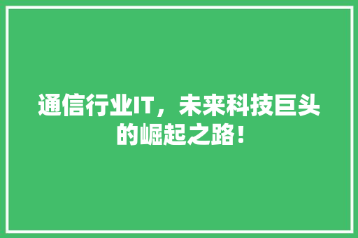 通信行业IT，未来科技巨头的崛起之路！