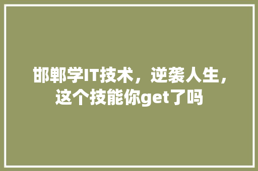 邯郸学IT技术，逆袭人生，这个技能你get了吗