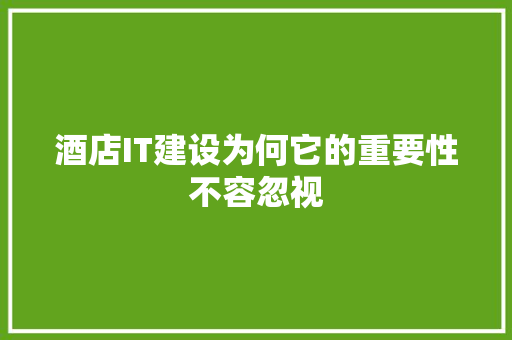 酒店IT建设为何它的重要性不容忽视