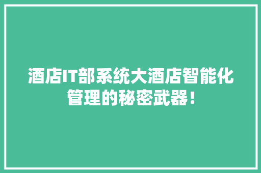 酒店IT部系统大酒店智能化管理的秘密武器！