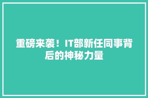 重磅来袭！IT部新任同事背后的神秘力量
