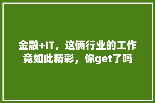 金融+IT，这俩行业的工作竟如此精彩，你get了吗