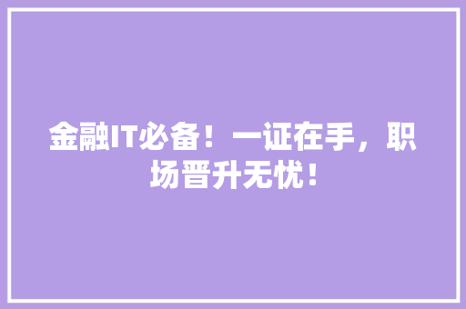 金融IT必备！一证在手，职场晋升无忧！