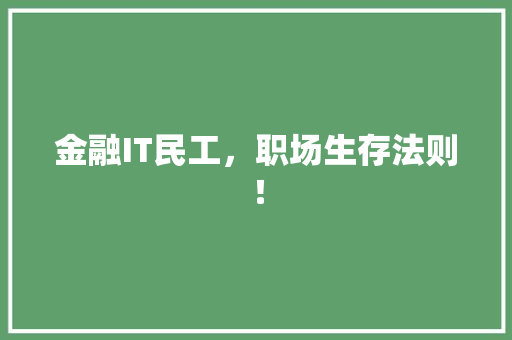 金融IT民工，职场生存法则！