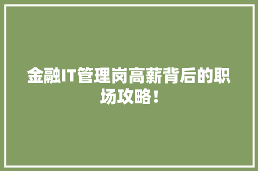 金融IT管理岗高薪背后的职场攻略！