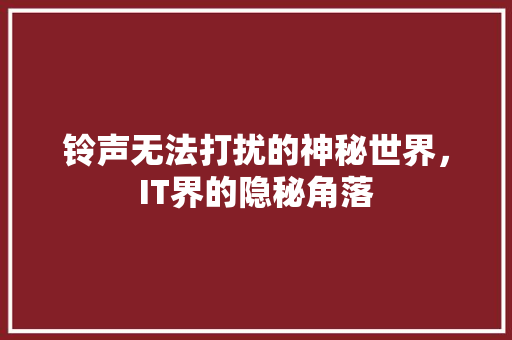 铃声无法打扰的神秘世界，IT界的隐秘角落