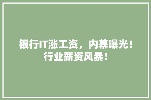 银行IT涨工资，内幕曝光！行业薪资风暴！