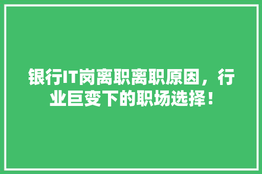 银行IT岗离职离职原因，行业巨变下的职场选择！