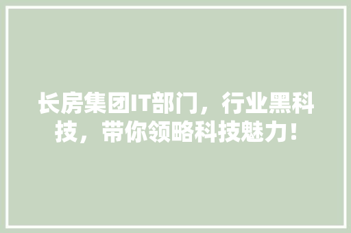 长房集团IT部门，行业黑科技，带你领略科技魅力！