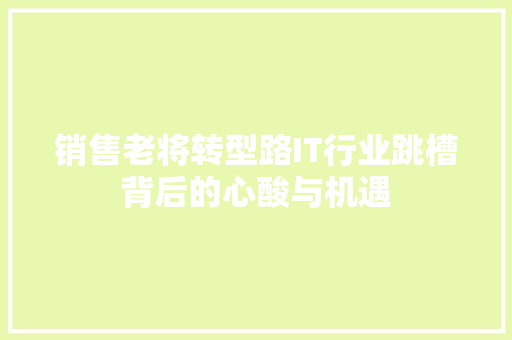 销售老将转型路IT行业跳槽背后的心酸与机遇