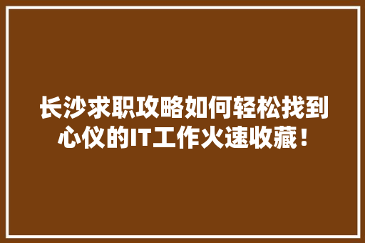 长沙求职攻略如何轻松找到心仪的IT工作火速收藏！