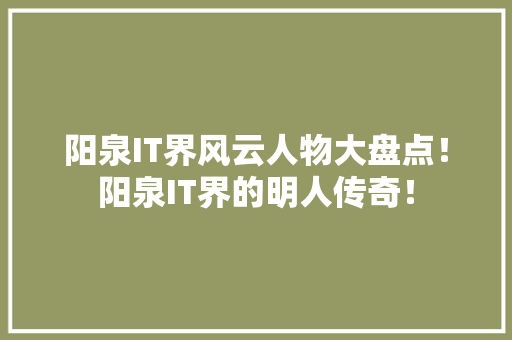 阳泉IT界风云人物大盘点！阳泉IT界的明人传奇！