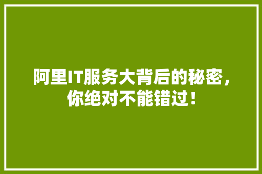 阿里IT服务大背后的秘密，你绝对不能错过！