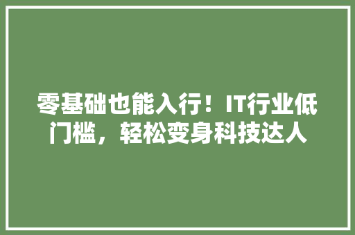 零基础也能入行！IT行业低门槛，轻松变身科技达人