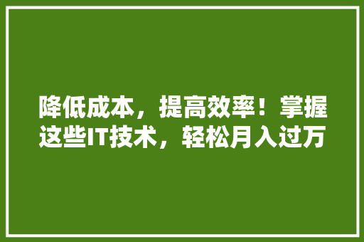 降低成本，提高效率！掌握这些IT技术，轻松月入过万！