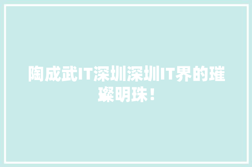 陶成武IT深圳深圳IT界的璀璨明珠！
