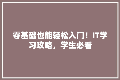 零基础也能轻松入门！IT学习攻略，学生必看