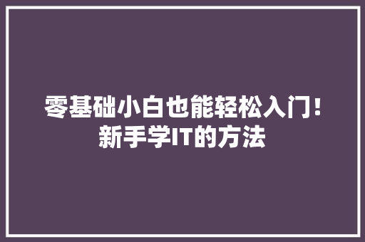 零基础小白也能轻松入门！新手学IT的方法