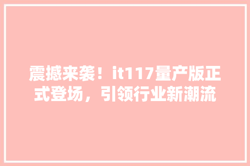 震撼来袭！it117量产版正式登场，引领行业新潮流