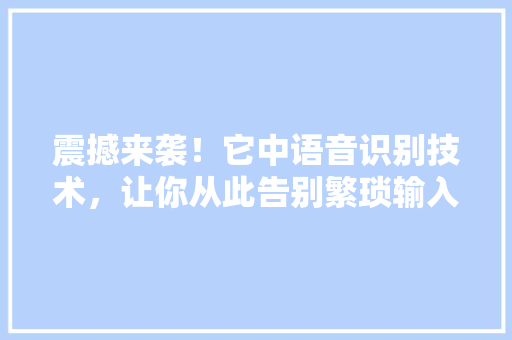 震撼来袭！它中语音识别技术，让你从此告别繁琐输入，轻松畅游智能时代！