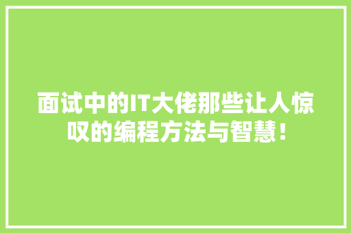 面试中的IT大佬那些让人惊叹的编程方法与智慧！