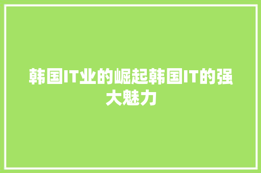 韩国IT业的崛起韩国IT的强大魅力