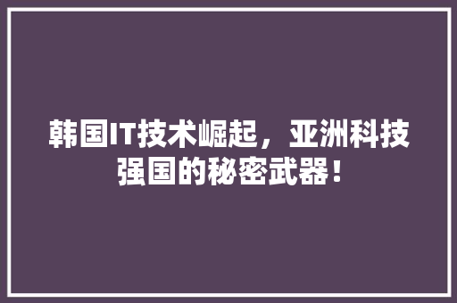 韩国IT技术崛起，亚洲科技强国的秘密武器！