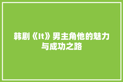 韩剧《It》男主角他的魅力与成功之路