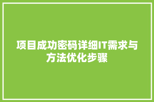 项目成功密码详细IT需求与方法优化步骤
