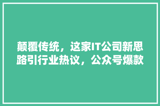 颠覆传统，这家IT公司新思路引行业热议，公众号爆款来袭！