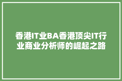 香港IT业BA香港顶尖IT行业商业分析师的崛起之路