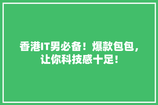 香港IT男必备！爆款包包，让你科技感十足！