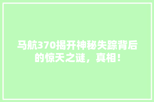 马航370揭开神秘失踪背后的惊天之谜，真相！
