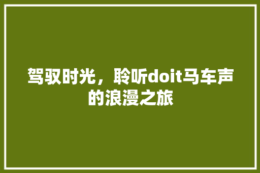 驾驭时光，聆听doit马车声的浪漫之旅