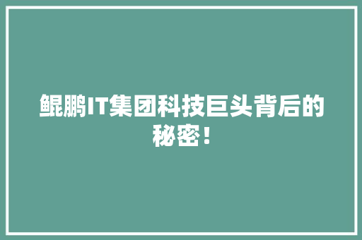 鲲鹏IT集团科技巨头背后的秘密！