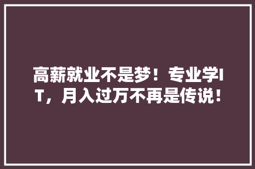高薪就业不是梦！专业学IT，月入过万不再是传说！