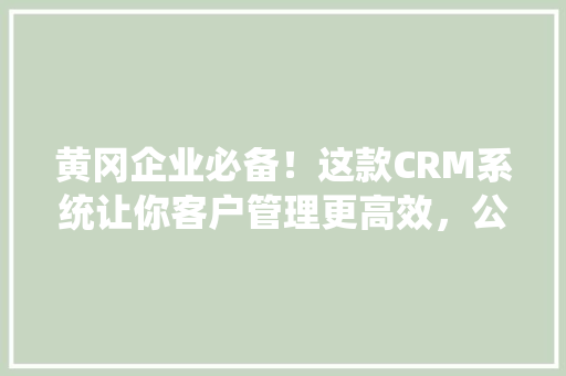 黄冈企业必备！这款CRM系统让你客户管理更高效，公众号爆款推荐