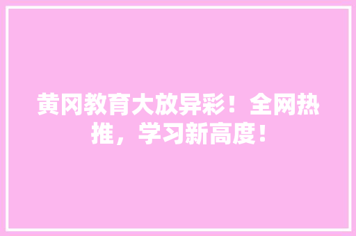 黄冈教育大放异彩！全网热推，学习新高度！