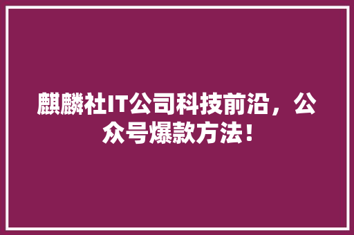 麒麟社IT公司科技前沿，公众号爆款方法！