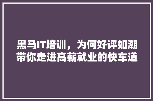 黑马IT培训，为何好评如潮带你走进高薪就业的快车道！