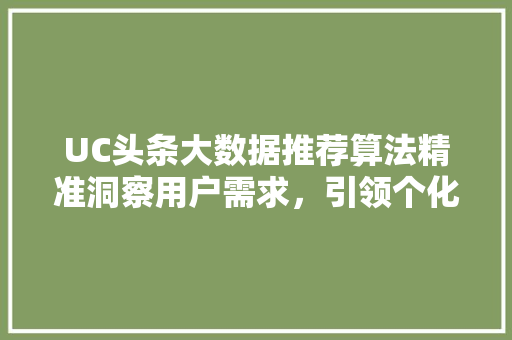 UC头条大数据推荐算法精准洞察用户需求，引领个化信息时代 百度SEO