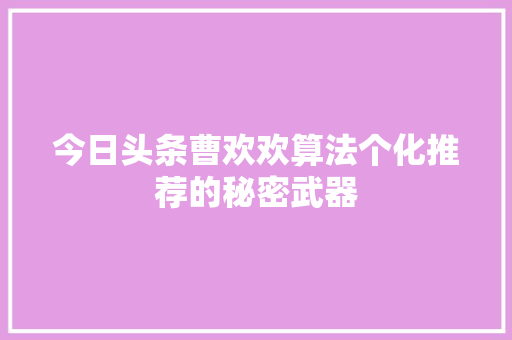 今日头条曹欢欢算法个化推荐的秘密武器 SEO关键词