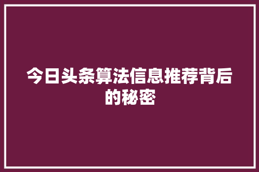 今日头条算法信息推荐背后的秘密 网站建设公司