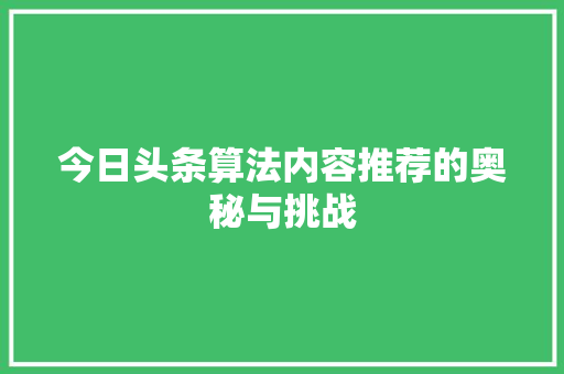 今日头条算法内容推荐的奥秘与挑战 百度SEO