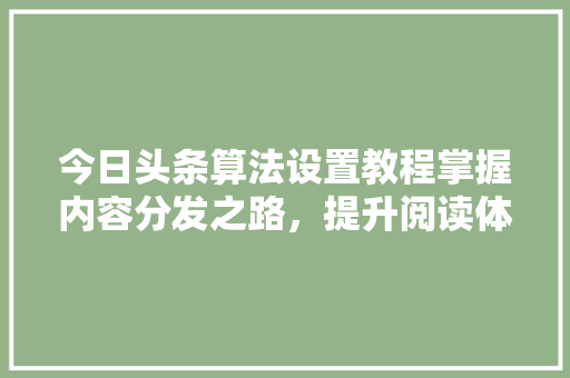 今日头条算法设置教程掌握内容分发之路，提升阅读体验 网站建设公司