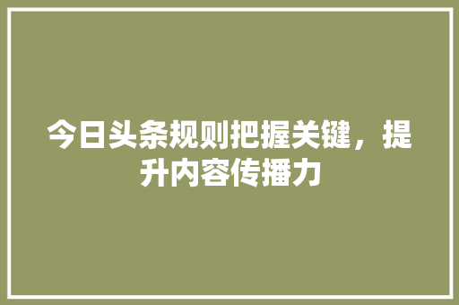今日头条规则把握关键，提升内容传播力 SEO关键词